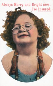 Fille heureuse portant des lunettes, Carte de Noël - English School