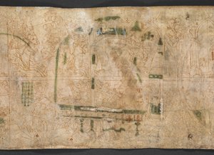 Harley Roll Y 6, Rondel 16v, Au verso des Rondels 14-18 se trouvent une série de dessins du 14ème siècle, en deux registres, avec des scènes du livre de I Samuel, chapitres 1-4, de la 