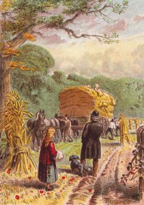 Récolte dans les champs (lithographie couleur) - English School