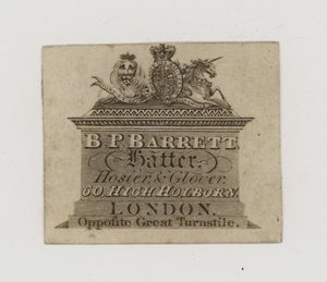 Chapeliers, B P Barrett, carte de visite - English School