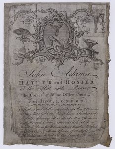 Carte de visite de John Adams, chapelier - English School