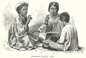 Hawaïens mangeant du "Poi" (gravure) - English School
