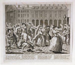 Lui et ses compagnons ivres provoquent une émeute à Covent Garden, 1735 - English School