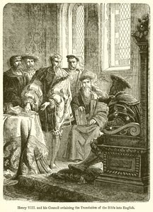 Henri VIII et son conseil ordonnant la traduction de la Bible en anglais - English School