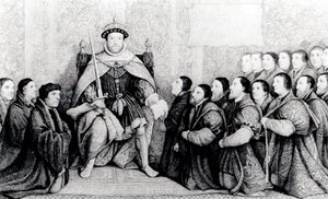 Henri VIII accordant la charte aux Barbiers-Chirurgiens - English School