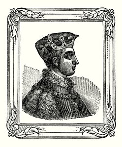 Henri V est né en 1388, couronné en 1413, et mort en 1422 (gravure)