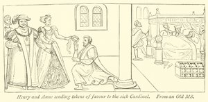 Henri et Anne envoyant des signes de faveur au cardinal malade - English School