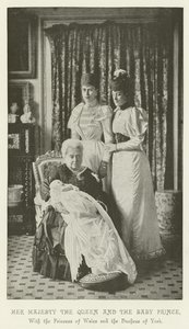 Sa Majesté la Reine et le Bébé Prince, avec la Princesse de Galles et la Duchesse d
