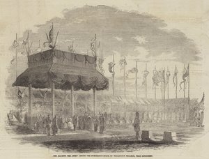 Sa Majesté la Reine posant la première pierre du Wellington College, près de Sandhurst