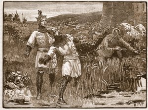 Héroïsme de St. Clair au siège du château de Bridgnorth, illustration de Cassells Illustrated History of England - English School