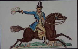 Figure de bandit pour théâtre de jouets victorien pour enfants (gravure coloriée à la main) - English School