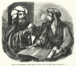 Hilkiah présentant le Livre de la Loi au roi, Guercino (gravure) - English School