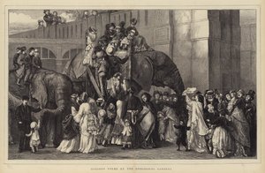 Les gens en vacances au jardin zoologique (gravure) - English School