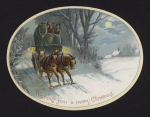 Carrosse tiré par des chevaux traversant la neige - English School