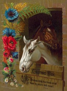 Chevaux dans une écurie (chromolitho)