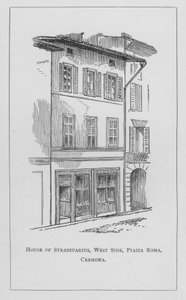 Maison de Stradiuarius, côté ouest, Piazza Roma, Crémone (gravure) - English School