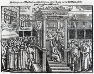 Hugh Latimer (c.1485-1555) Prêchant devant le Roi Édouard VI (1537-53) à Westminster en 1547, de 