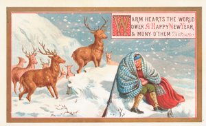 Chasseur et cerfs dans la neige - English School