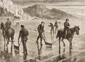 Récolte de glace sur la rivière Hudson, État de New York, vers 1870, tiré de 