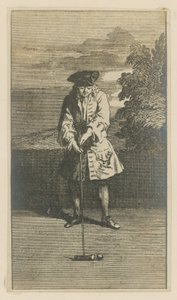 Illustration représentant un homme jouant au croquet - English School