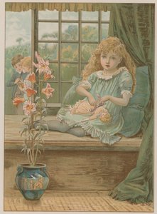 Illustration représentant une jeune fille assise sur un siège de fenêtre - English School