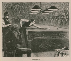 Illustration représentant des hommes jouant au billard - English School