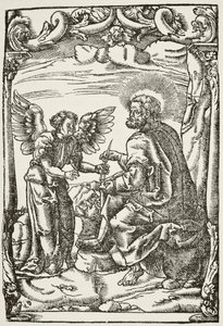 Illustration du début de la première traduction anglaise du Nouveau Testament par Tyndale, publiée à Cologne en 1525, tirée de The National and Domestic History of England par William Hickman Smith Aubrey - English School