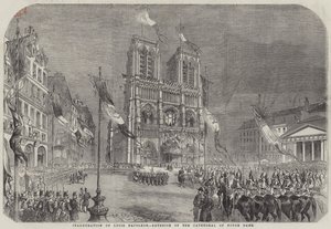 Inauguration de Louis Napoléon, extérieur de la cathédrale Notre-Dame (gravure) - English School