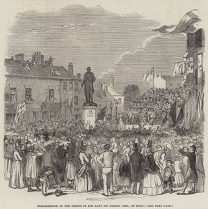Inauguration de la statue du défunt Sir Robert Peel, à Bury (gravure) - English School