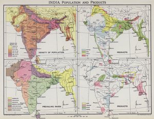 Inde, population et produits (lithographie en couleur) - English School