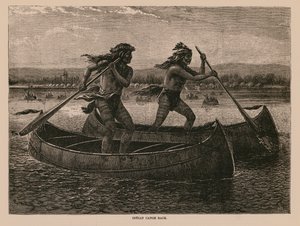 Course de canoës indiens (gravure) - English School