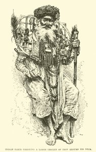 Fakir indien portant un grand cercle de fer autour du cou - English School