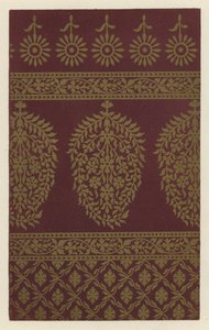 Écharpe indienne en mousseline violette, avec motif en impression dorée - English School