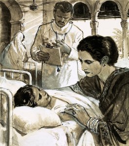 Indira Gandhi veillant sur un enfant à l