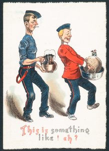 Gentlemen ivres portant un pudding aux prunes et une boisson (Humoristique), Carte de Noël - English School