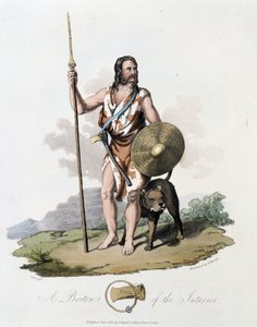 Habitant des îles britanniques et son chien - dans « Celtes et Goths, coutumes des habitants des îles britanniques du début du VIe siècle et des nations gothiques de la côte ouest de la Baltique », par S.R. Meyrick et Ch. Smith - English School
