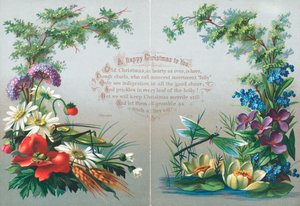 Insectes et fleurs, Carte de Noël - English School