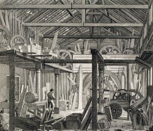 Vue intérieure de la maison de réunion de John Bunyan à Zoar Street, Gravel Lane, Southwark, utilisée comme atelier et scierie, c.1822 - English School