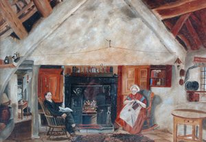 Intérieur du cottage Cruck, peut-être Shipley Glen - English School