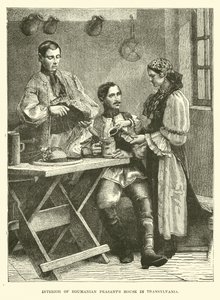 Intérieur de maison de paysans roumains en Transylvanie