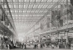 Intérieur de la Grande Exposition Industrielle de 1851 à Hyde Park, de Cyclopaedia of Useful Arts & Manufactures, édité par Charles Tomlinson, vers 1880 - English School
