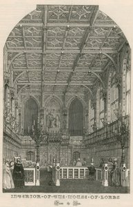 Intérieur de la Chambre des Lords, Westminster, Londres, depuis le bar - English School