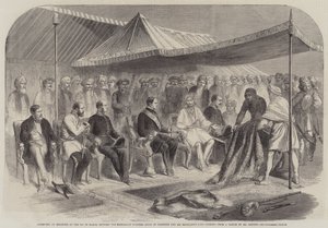 Entrevue à Sealkote, le 9 mars, entre le Maharajah Rumbeer Singh de Cachemire et Son Excellence Lord Canning (gravure) - English School