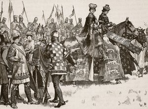 Entrevue entre Becket et le roi Henri, illustration de Cassells Illustrated History of England - English School