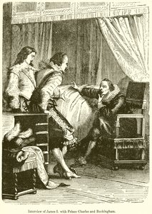 Entretien de Jacques Ier avec le prince Charles et Buckingham - English School