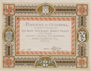 Invitation à un banquet au Guildhall, Londres, le 9 novembre 1869 - English School