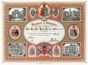 Invitation à un banquet au Guildhall, Londres, le 9 novembre 1877