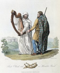 Barde irlandais et voyageur - dans Celtes et Goths, coutumes des habitants des îles britanniques du début du 6e siècle et des nations gothiques de la côte ouest de la Baltique, par S.R. Meyrick et Ch. Smith - English School