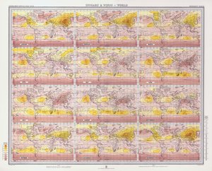 Isobares et vents, Monde (lithographie en couleur) - English School