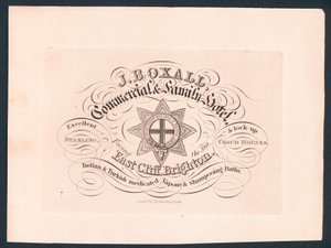Carte de visite de J Boxall, hôtel commercial et familial - English School